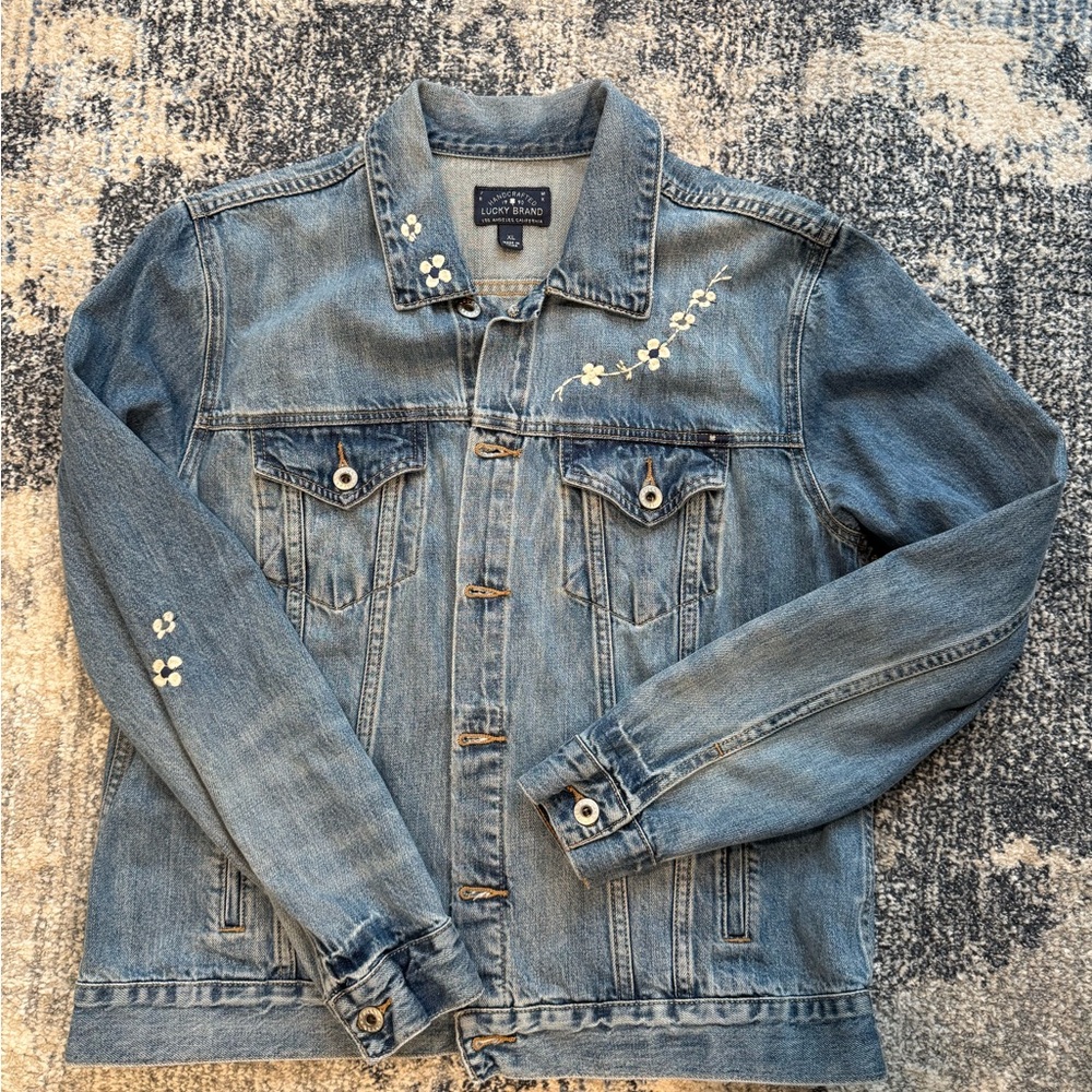 Lucky Brand Blue Denim Jacket with Floral Accents